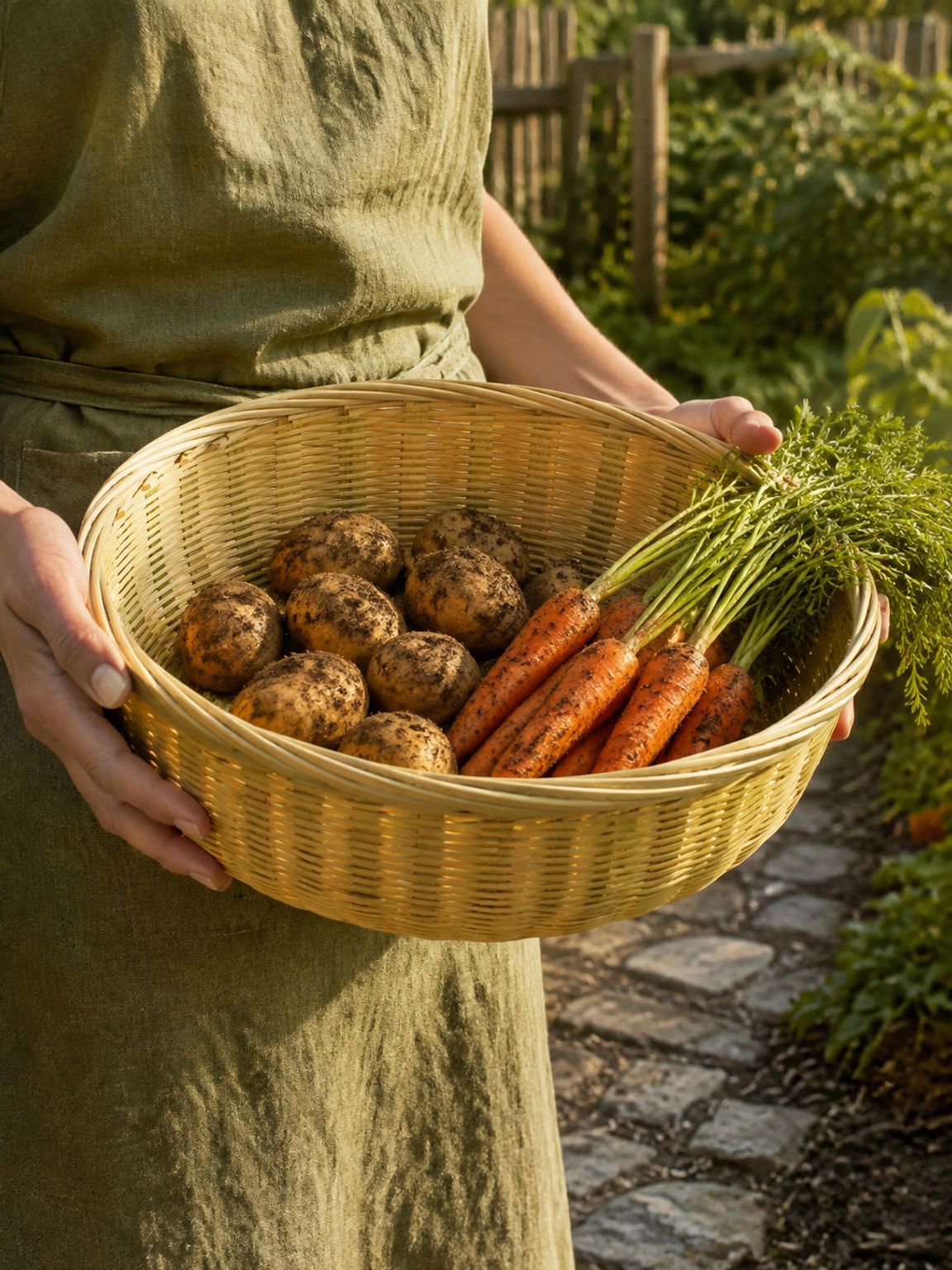 Sustainable bamboo basket filled with produce