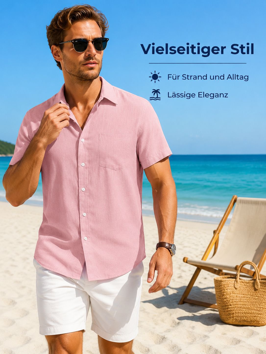 Alimens & Gentle Herren Leinen Kurzarmhemd Knitterfrei Freizeit Strand Sommer Elastisch