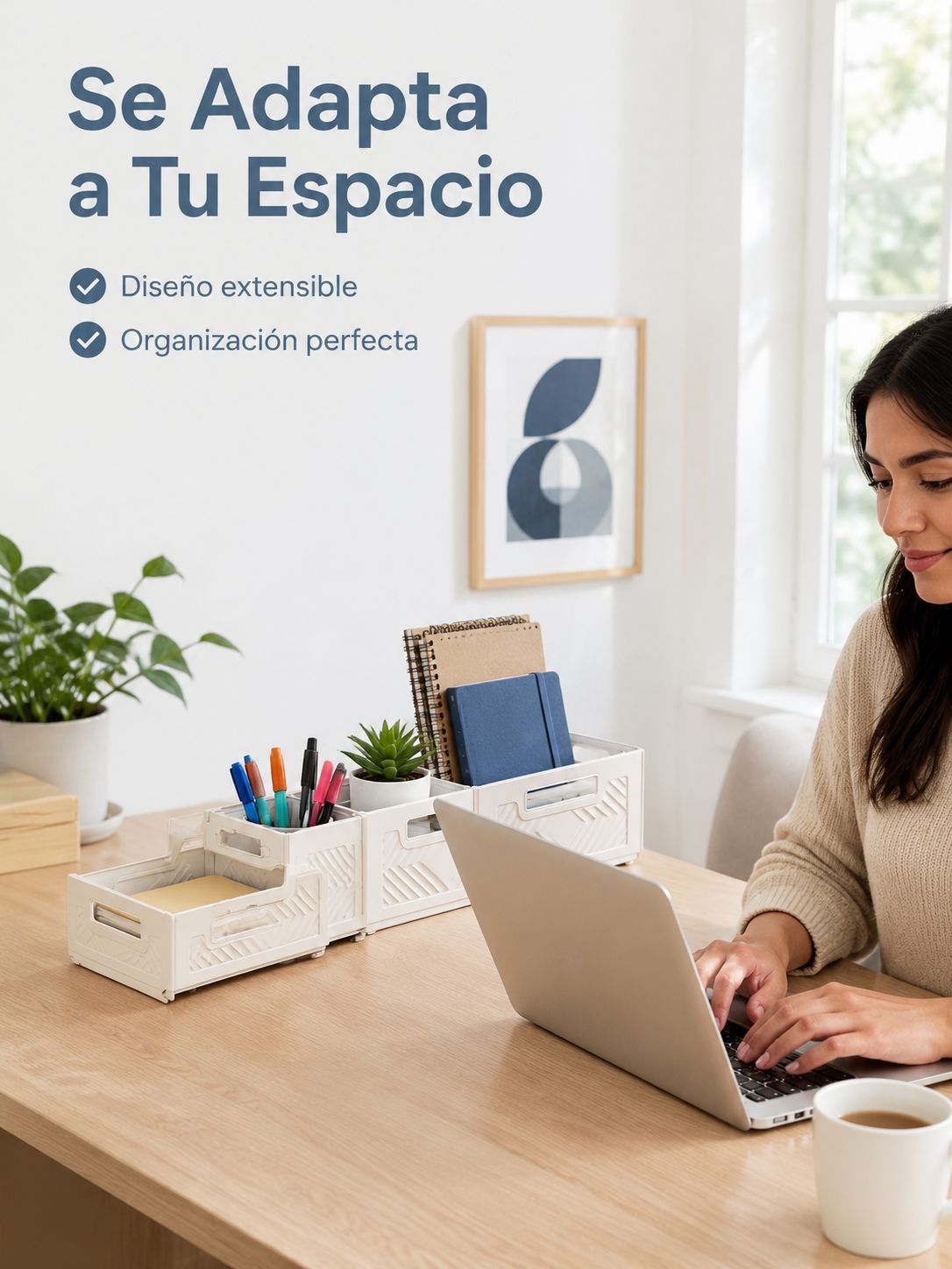 Caja organizadora de escritorio extensible con cajón