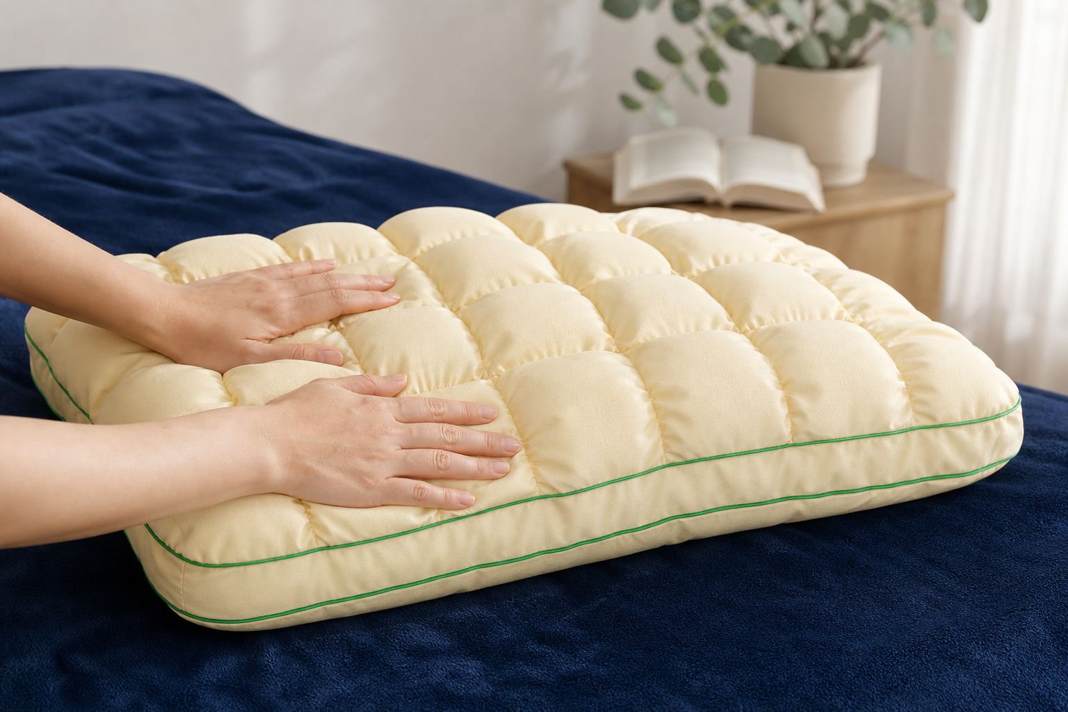Side view of Pineapple Cloud Neck Pillow showing softness