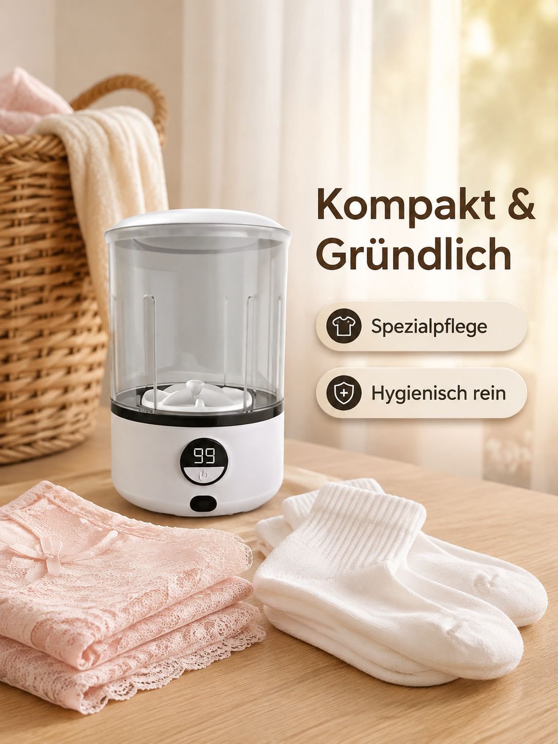 Tragbare kabellose Mini-Waschmaschine für Unterwäsche mit digitaler Anzeige, kleine Waschbecher