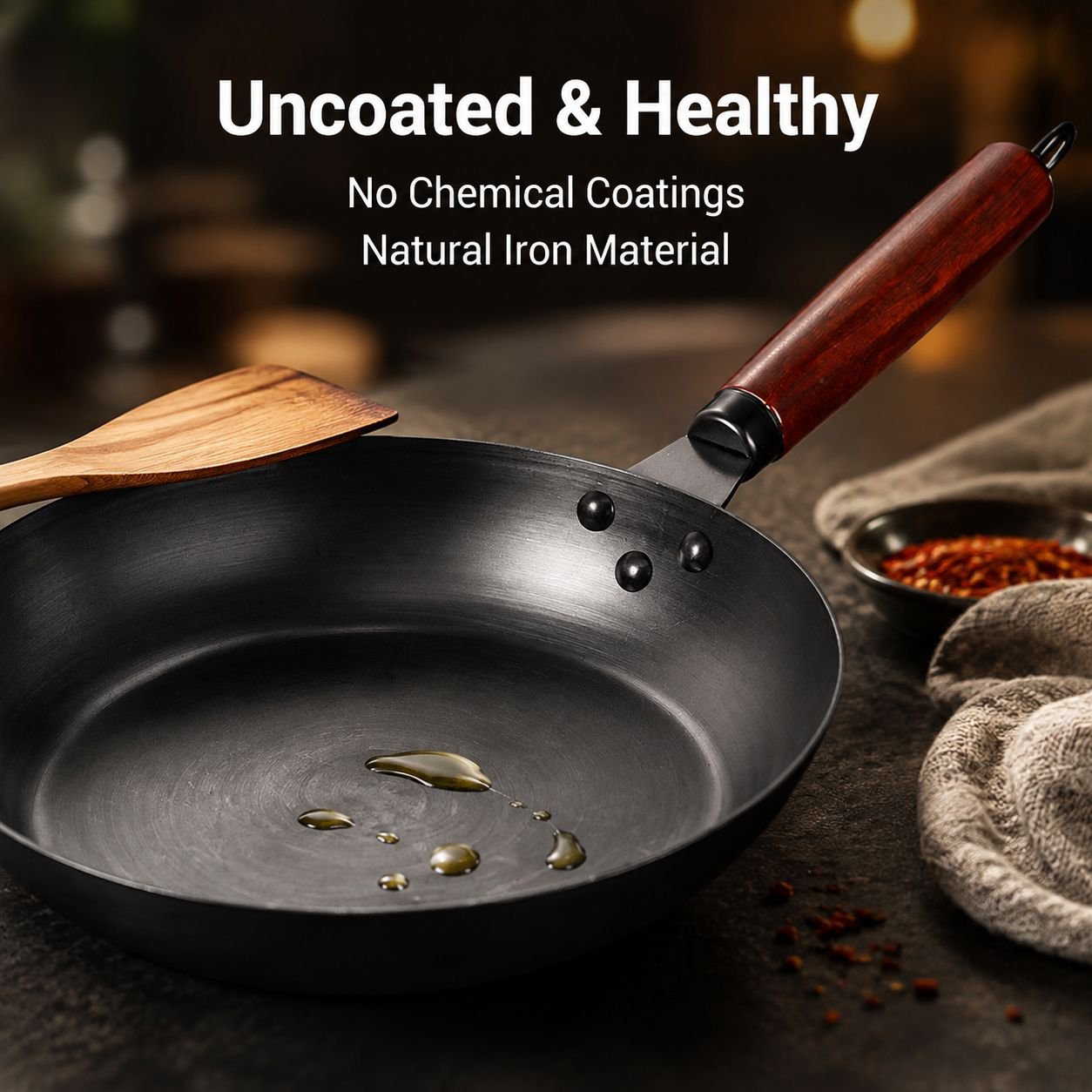 Uncoated Black Steel Household Frying Pan Multifunctional for Eggs and Pancakes