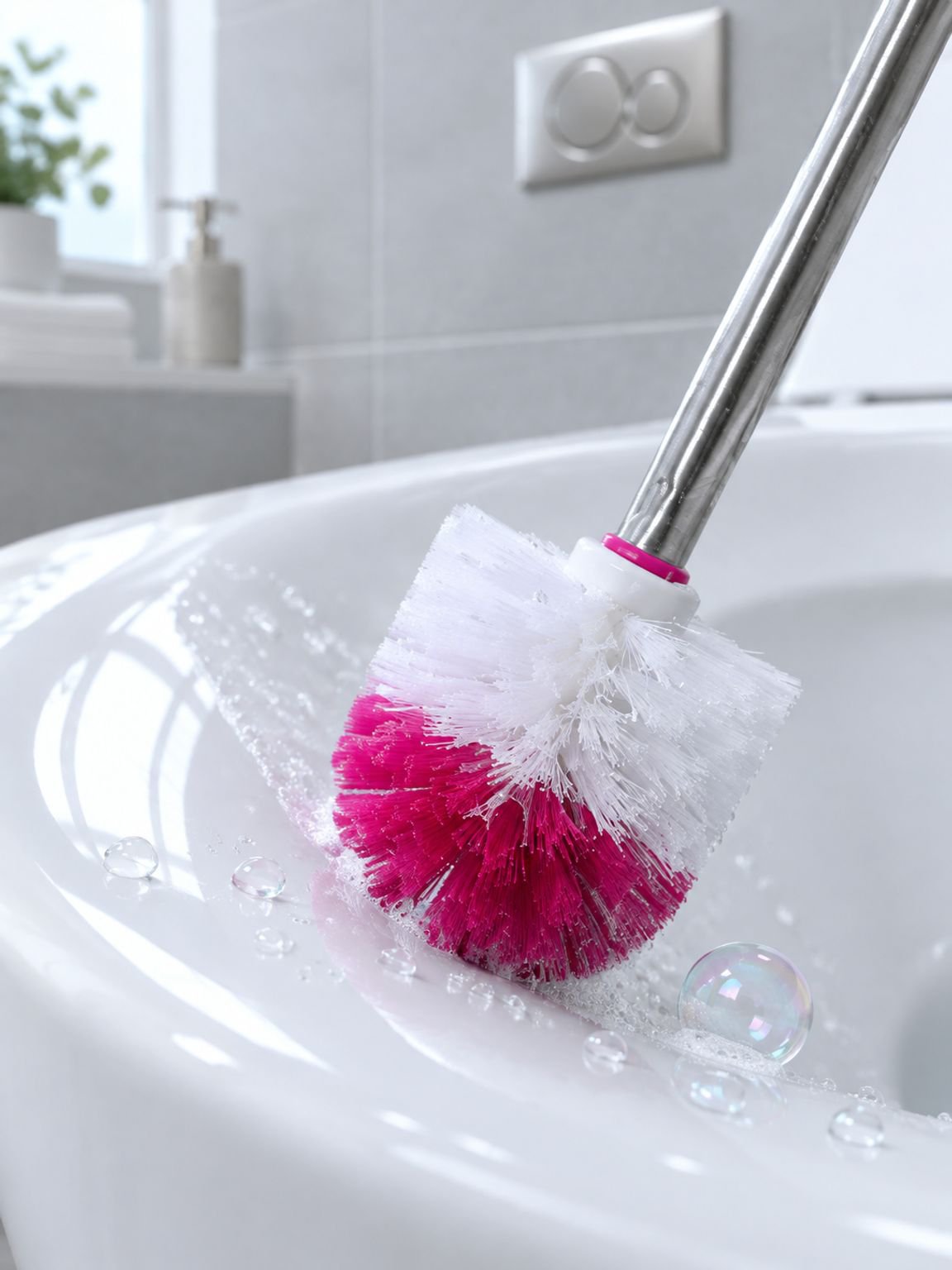 Détail des poils résistants et efficaces de la brosse WC longue