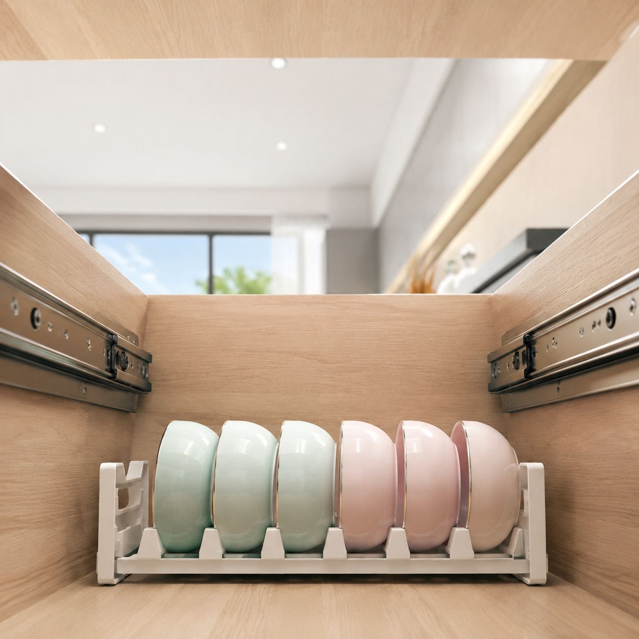 Plastic dish and chopsticks holder for kitchen cabinets