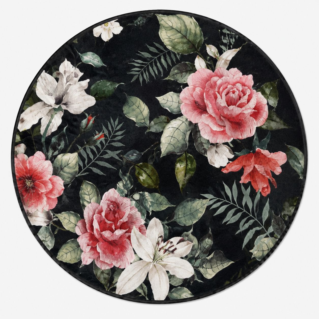 Country Style Floral Rose Round Floor Mat for Balcony, Living Room, and Coffee Table