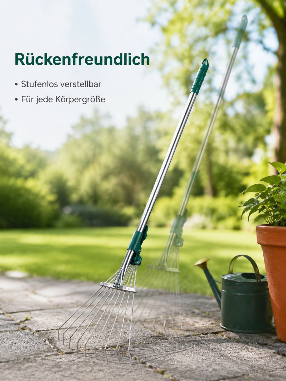 Multifunktionaler Vertikutierrechen für den Rasen, verstellbare Länge und Winkel, Bärenkrallen-Griff