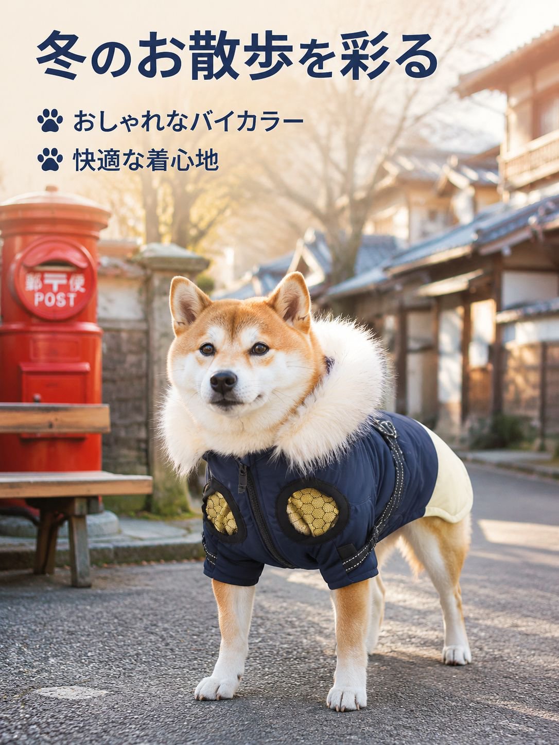 ペット用 冬用フリース中小型犬パディング防風ジャケット（フード付き）