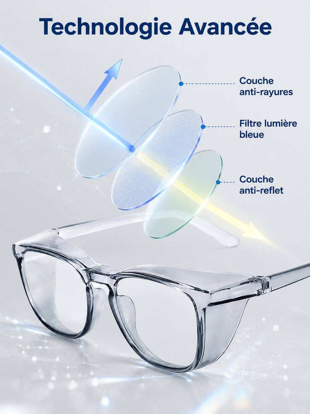 Gros plan sur les verres filtrants de lumière bleue