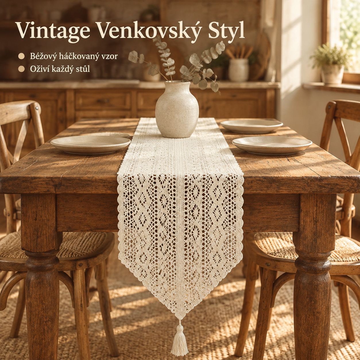 Vintage prolamovaný bavlněný háčkovaný běhoun