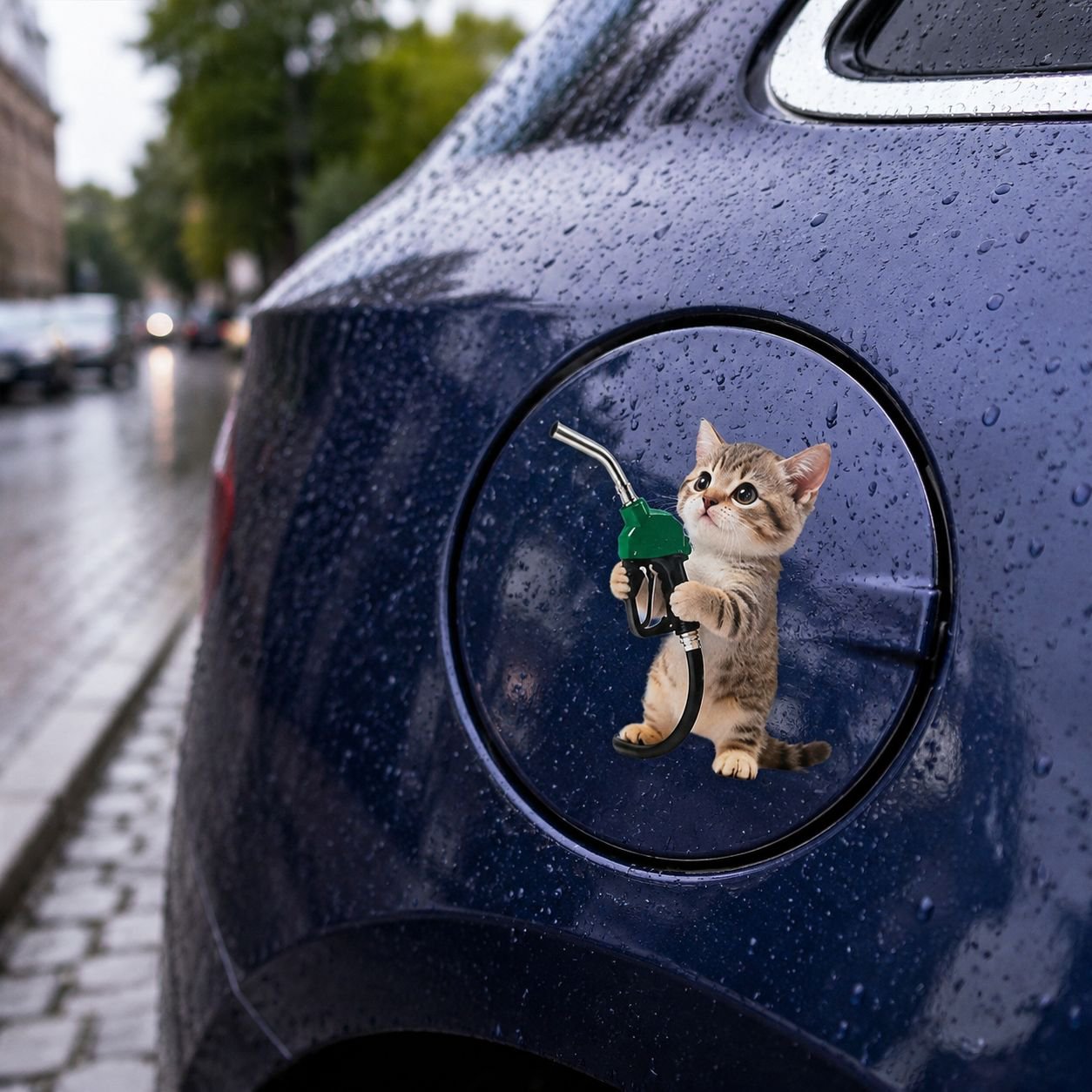 Cute kitten car fuel tank cap sticker, cartoon personalized car window and body waterproof car body 