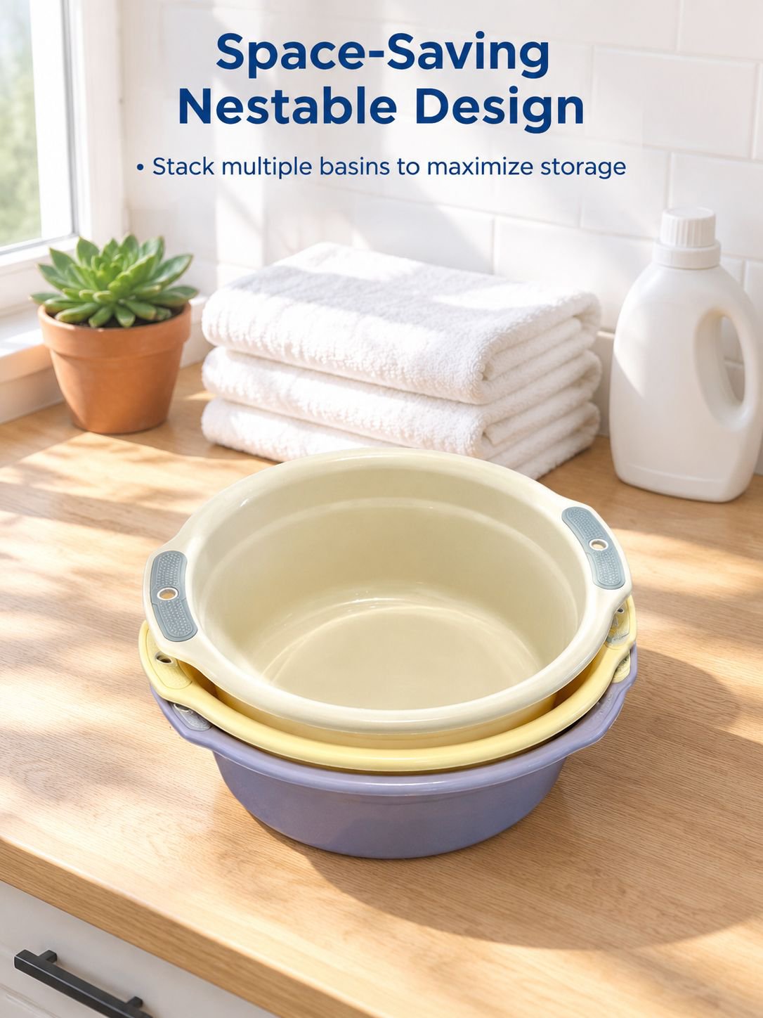 Color-block wash basin for soaking clothes and hand washing