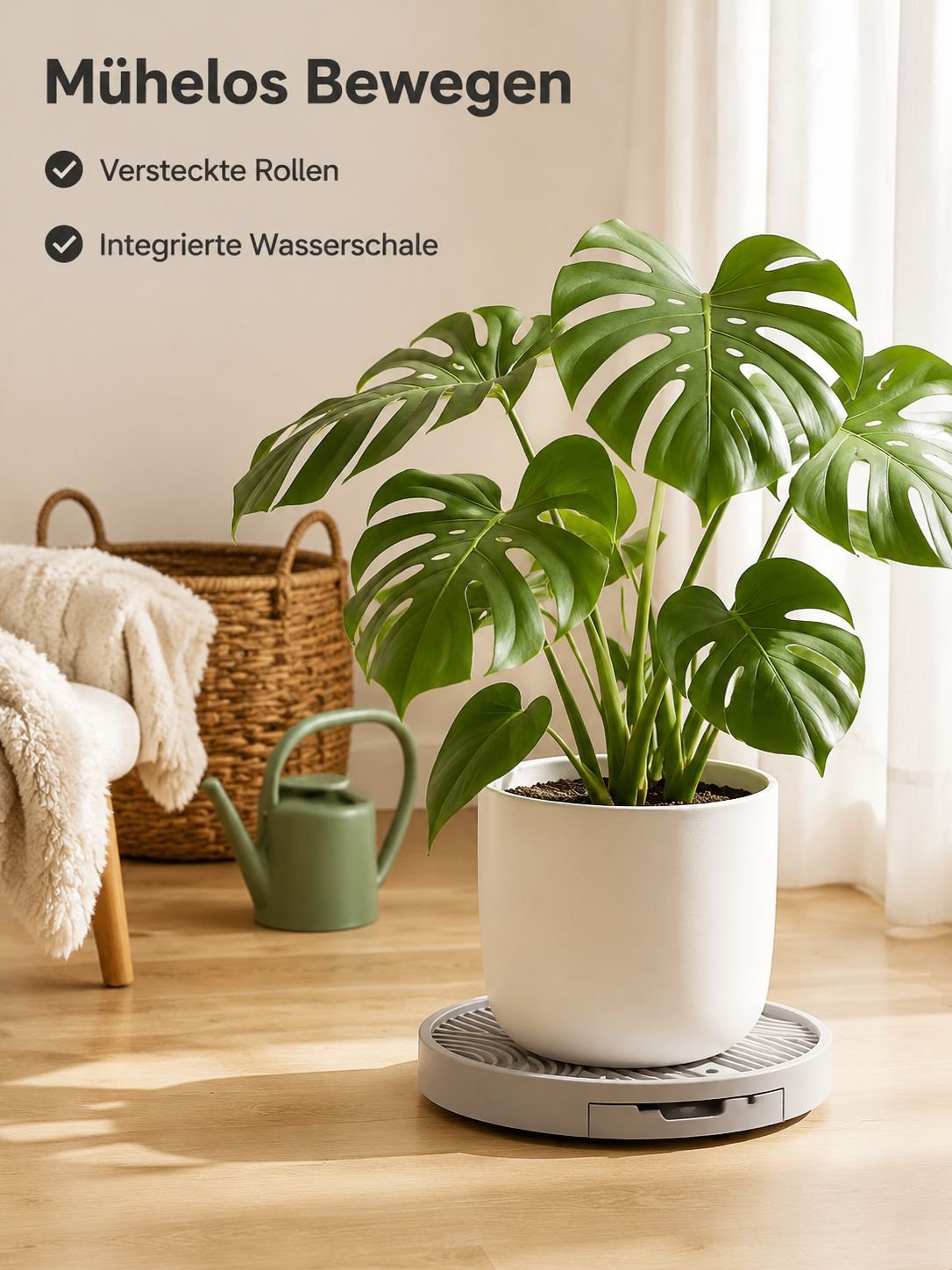 Versteckte abnehmbare Blumentopfschale, Universalrad, Bodenrolle, Wasserschale, Kunststoffboden, run