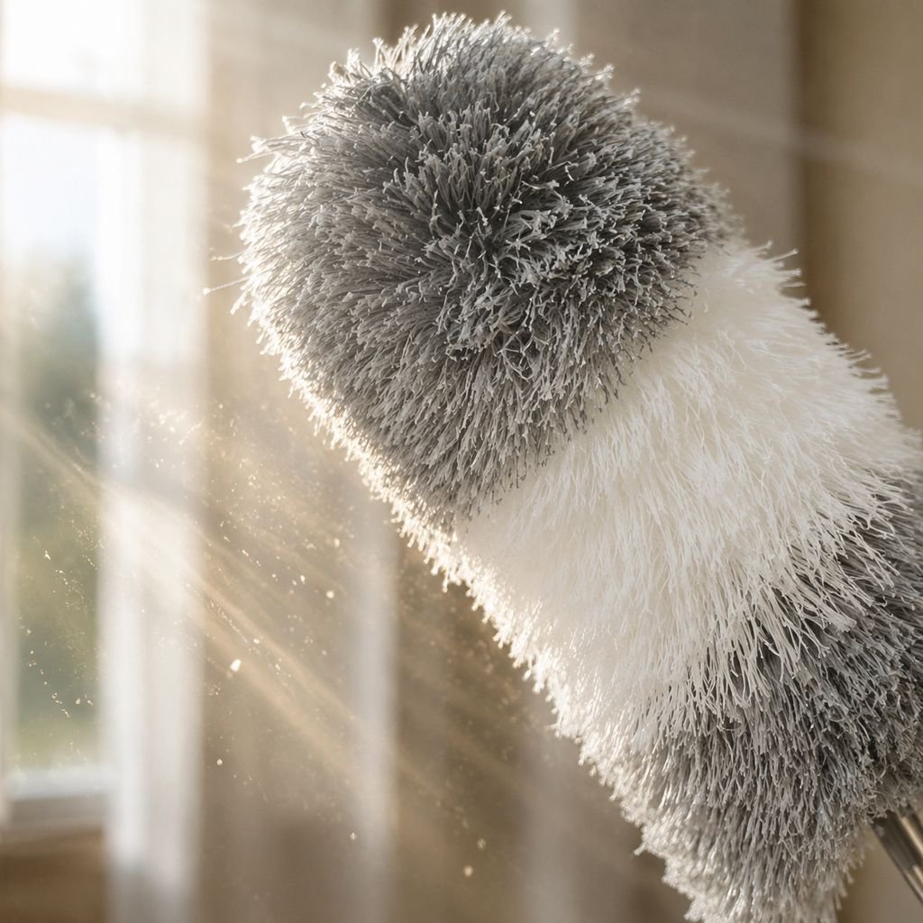 Adjustable length duster for high shelves