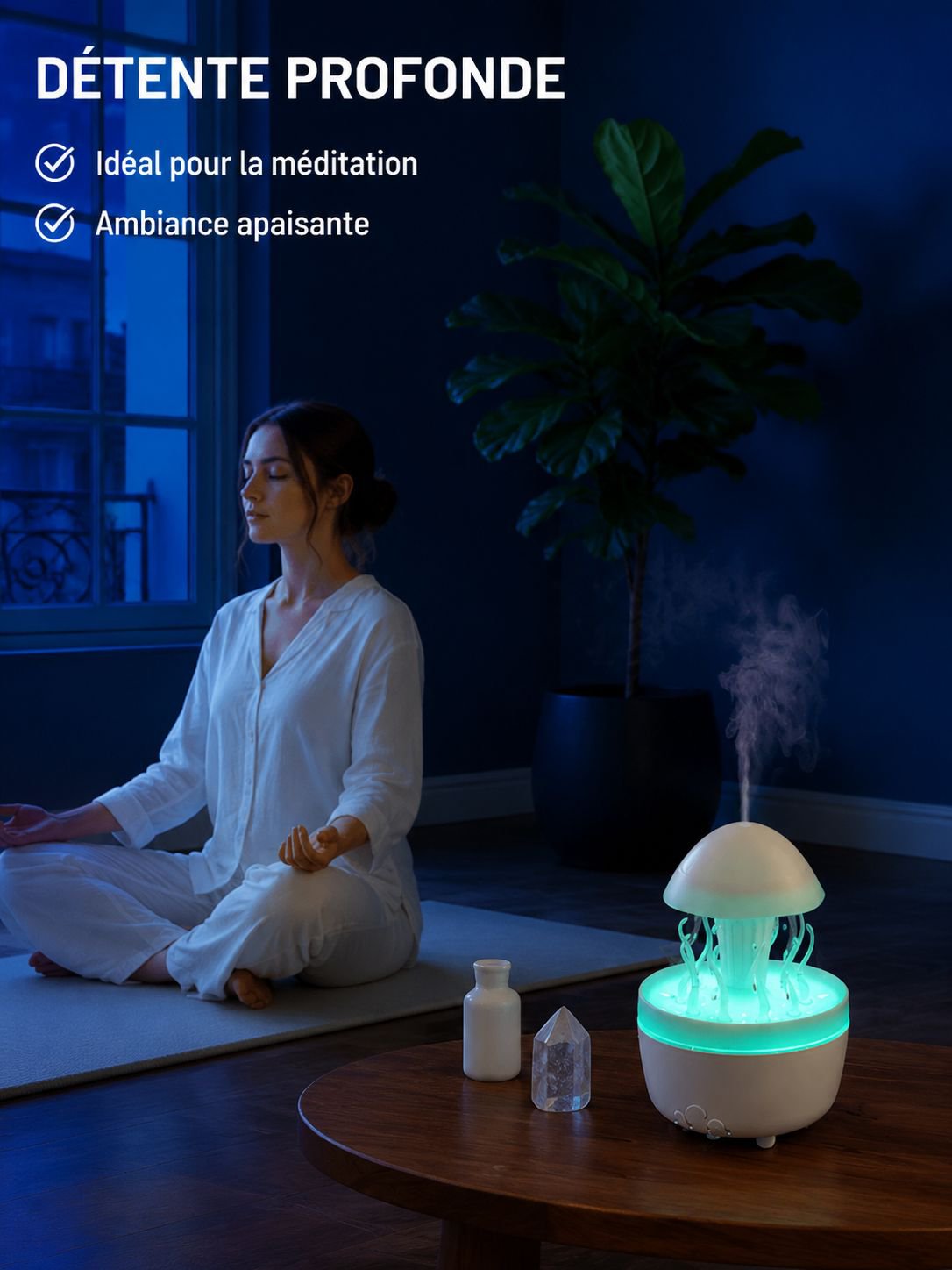 Diffuseur d’huiles essentielles en forme de méduse tournante avec gouttes de pluie