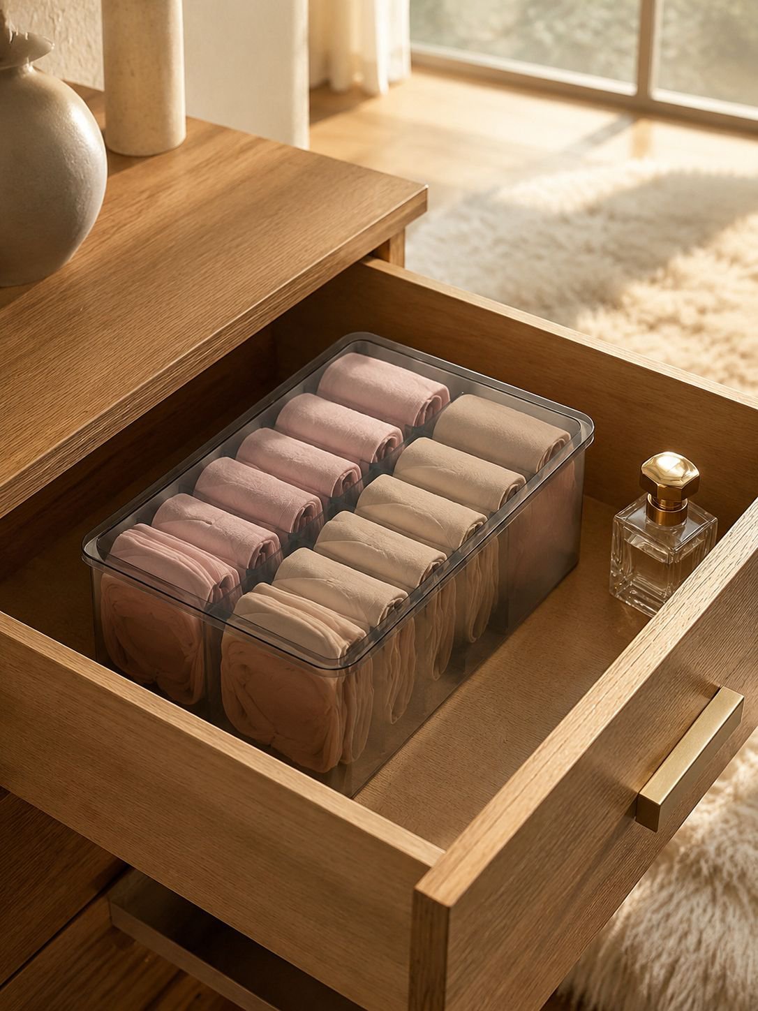 Drawer organizer box holding toys and accessories
