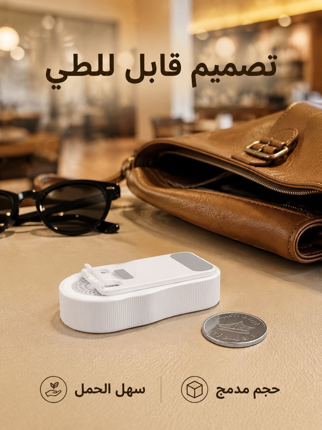 مكبر صوت بلوتوث مع حامل هاتف دوار 360 درجة وقابل للارتفاع، مكبر صوت صغير محمول مزود بإضاءة محيطية