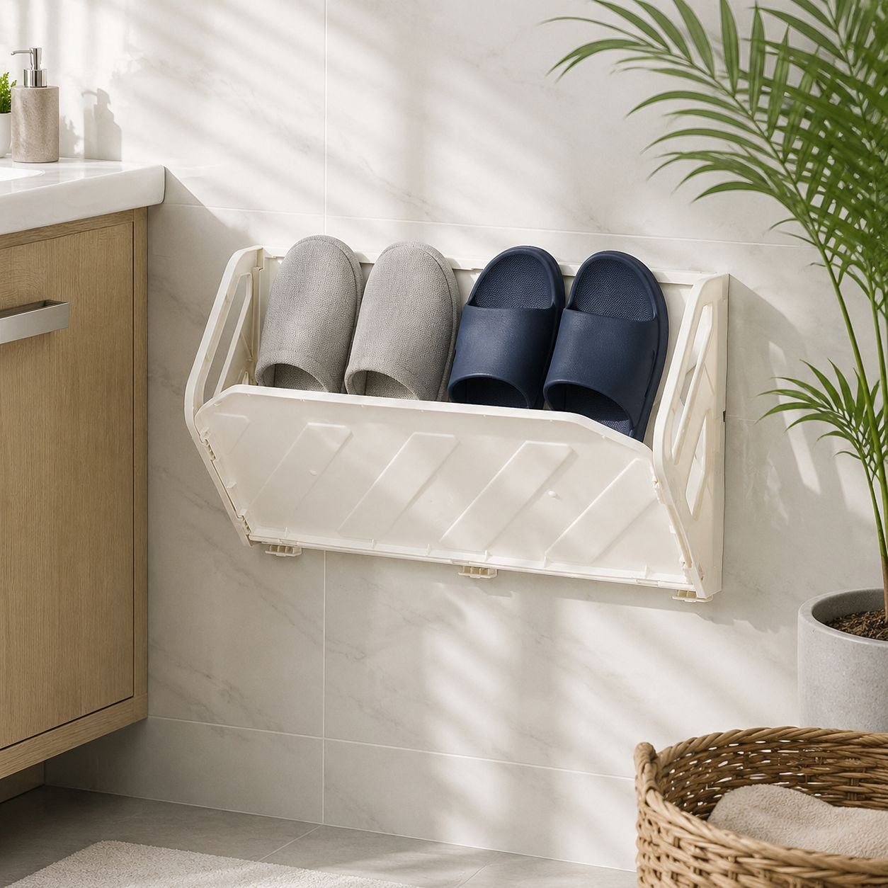 No-drill, anti-theft, simple folding wall-mounted shoe rack for home use, bathroom slipper rack.