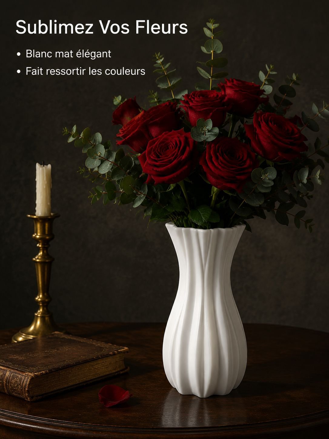 Vase sur pied en plastique style français avec fleurs artificielles rétro pour décoration intérieure
