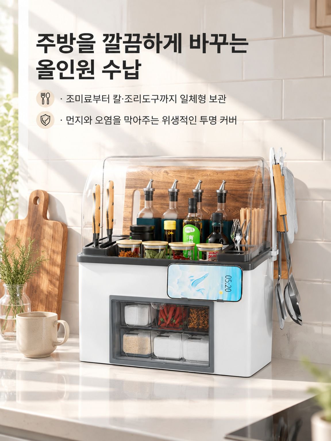 가정용 다기능 조미료 선반 주방 방진 양념통 수납함 칼걸이 거치대