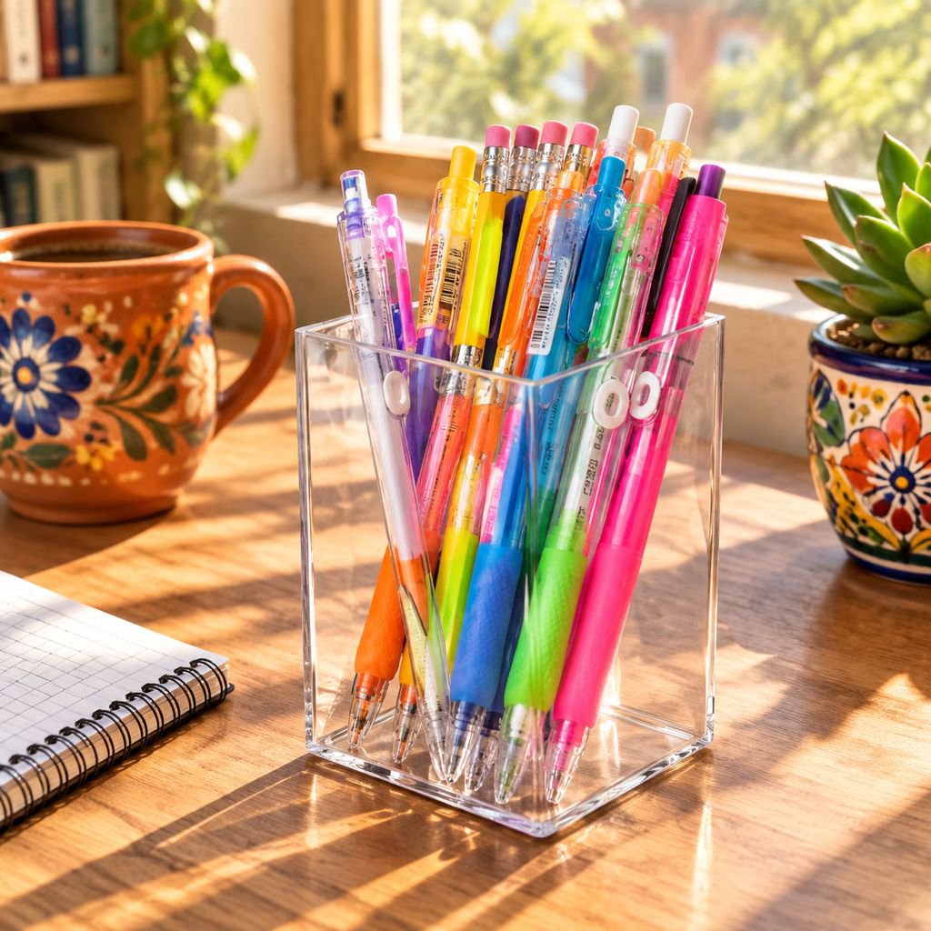 Organizador multifuncional de escritorio acrílico transparente para brochas y útiles