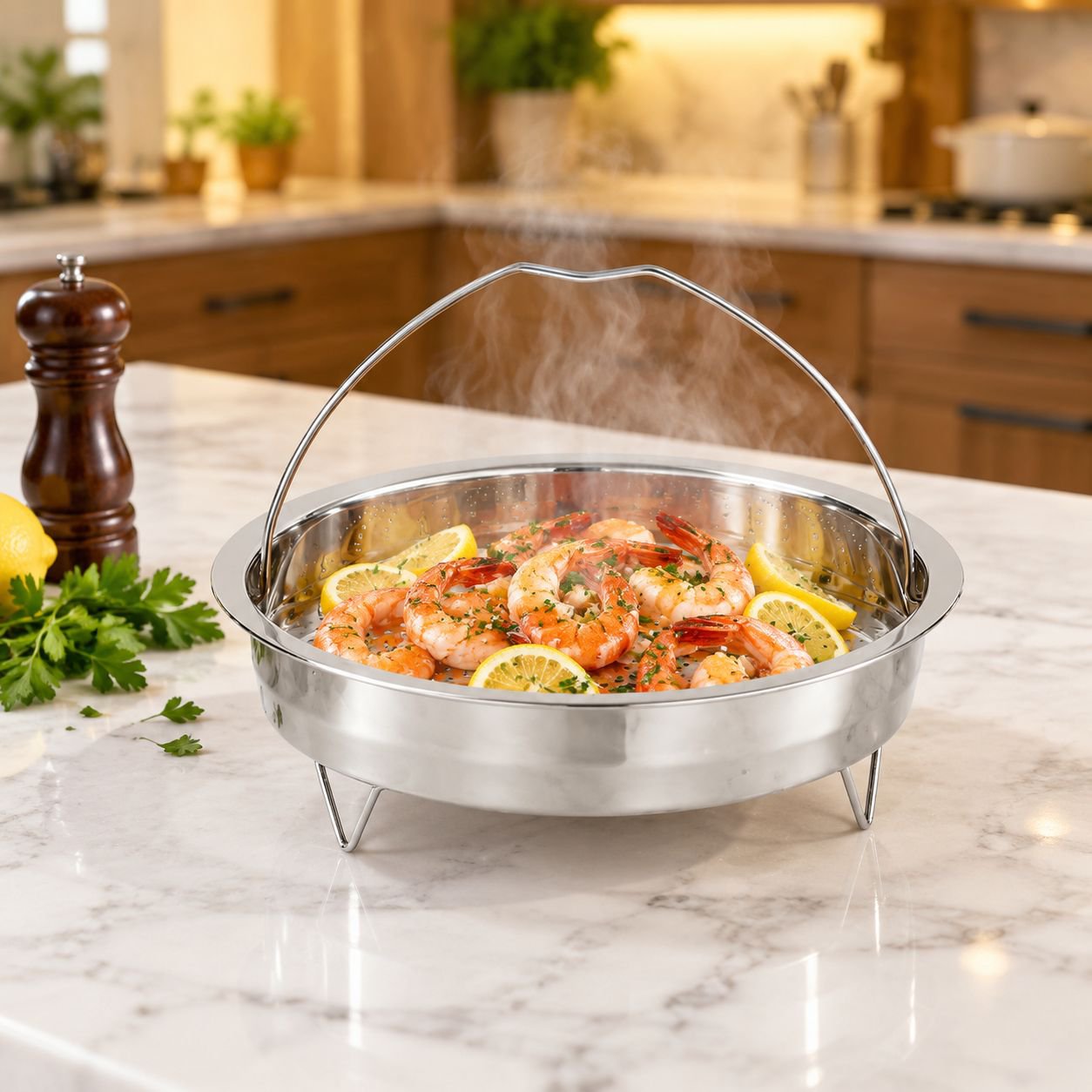 Premium 304 stainless steel steamer tray close-up