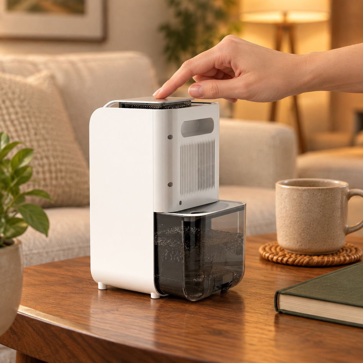 Silent household dehumidifier in modern home