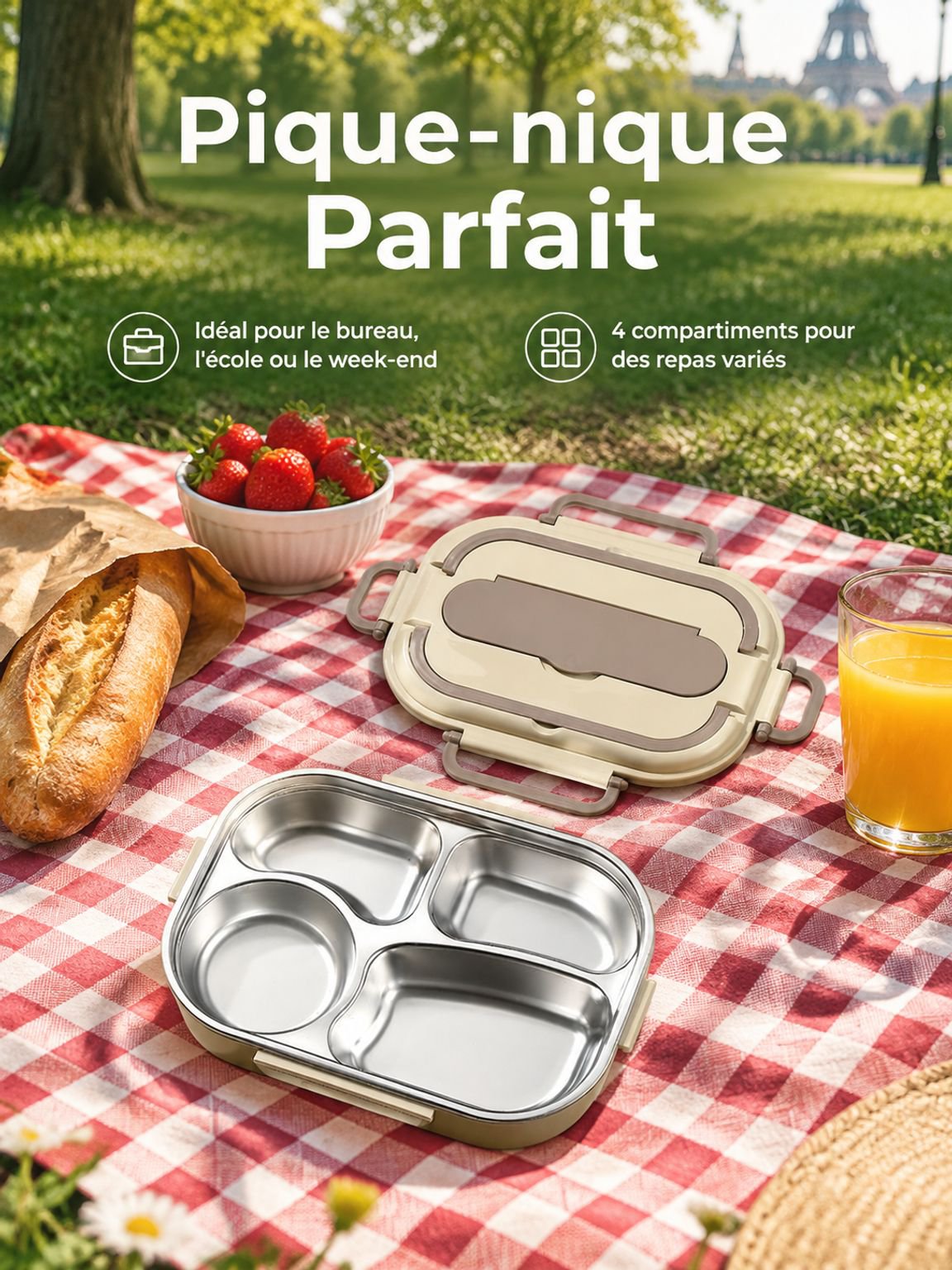 Boîte déjeuner isotherme en inox compartimentée format bento