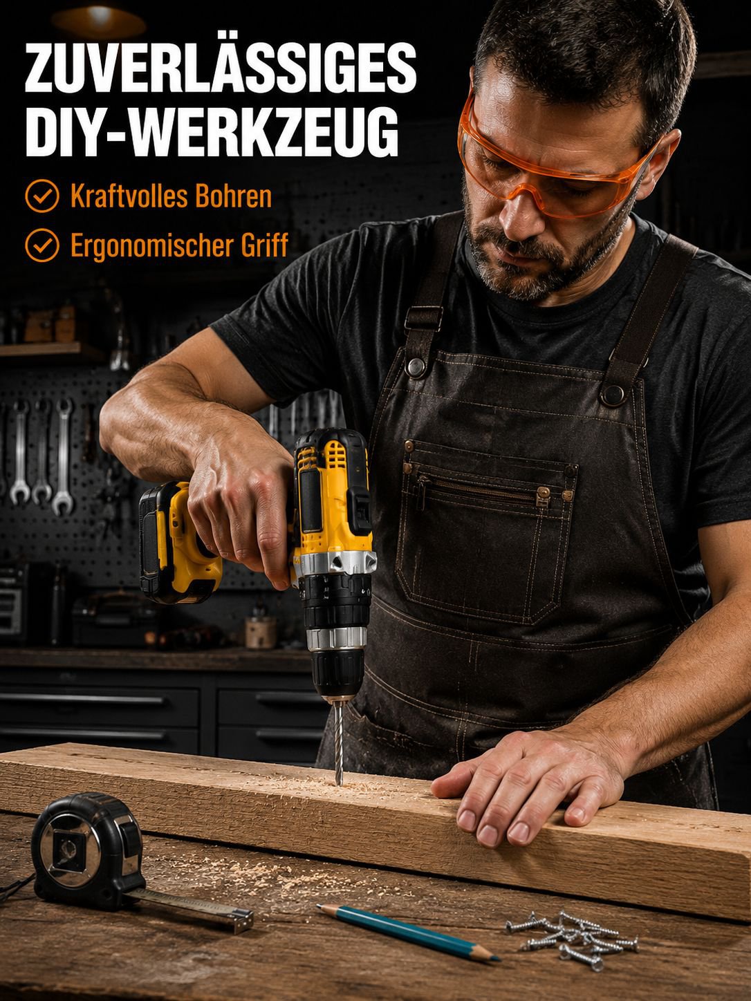 Gelbes Elektrowerkzeug-Set, kabelloser Bohrschrauber, Werkzeugset