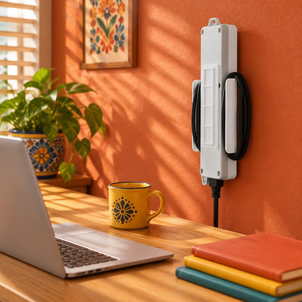 Soporte de Pared Giratorio para Regleta Multicontacto con Enrollador de Cable
