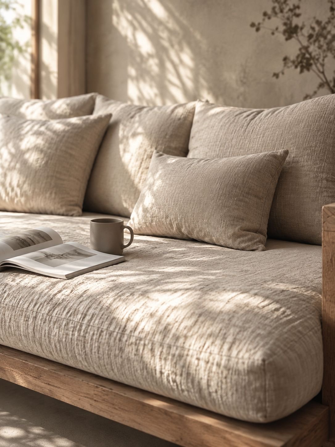 Zeitloses Dreisitzer-Sofa aus Massivholz in minimalistischer Optik