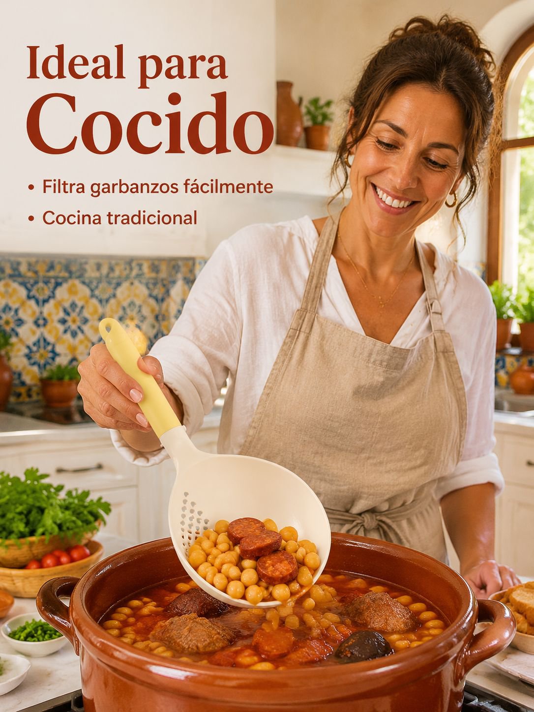 Cucharón de cocina resistente al calor con función de colador para uso doméstico