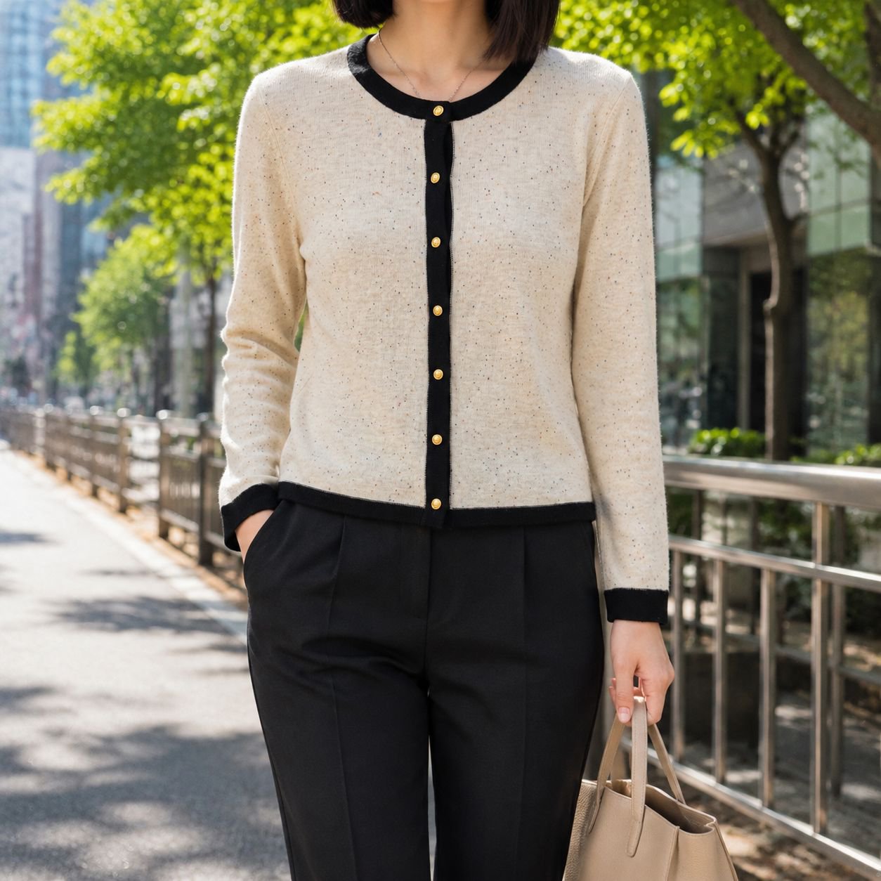 女性用春秋薄手ウールニットカーディガン