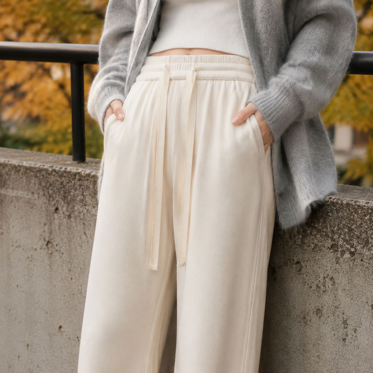 Pantalones casuales de felpa para mujer con cintura alta y pierna ancha para uso diario
