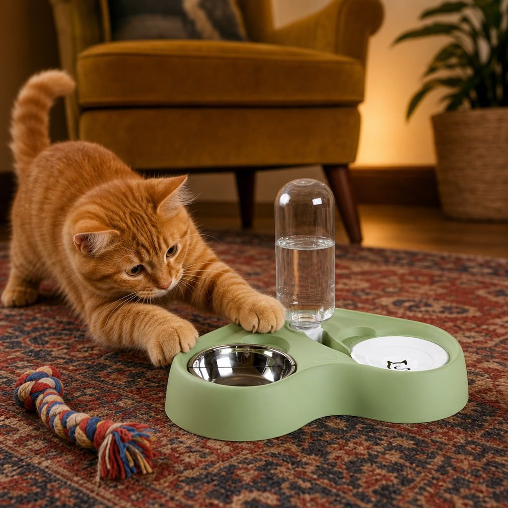 Cat feeder and water bowl, 2-in-1 pet food and water bowl, pet supplies.