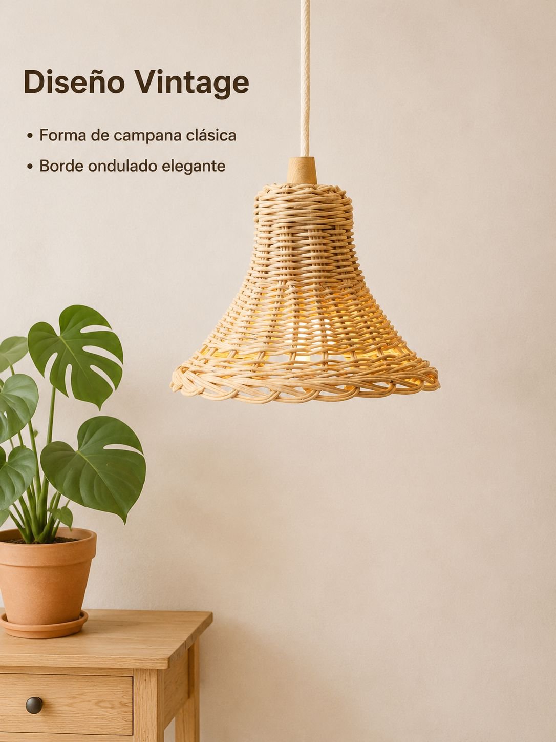 Lámpara colgante artesanal de ratán para fotografía y decoración