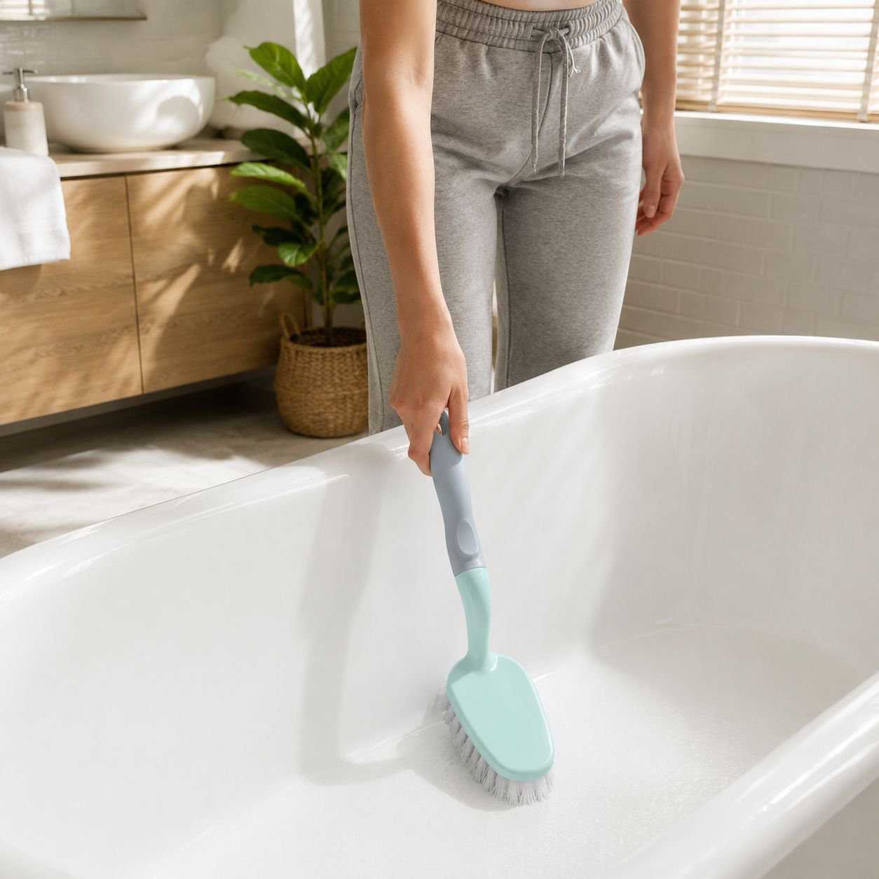 Close-up of bristles on tile cleaning brush