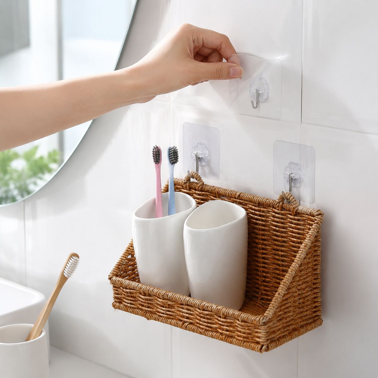 Bathroom shelf organizer for cleaning supplies
