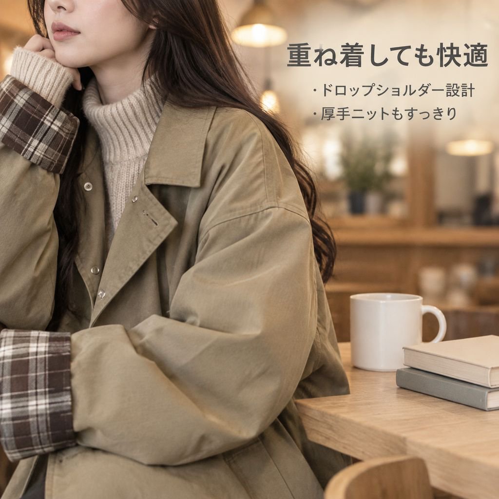 トレンチコート レディース カーキ ミドル丈 ゆったり 英国風 スプリングコート アウター