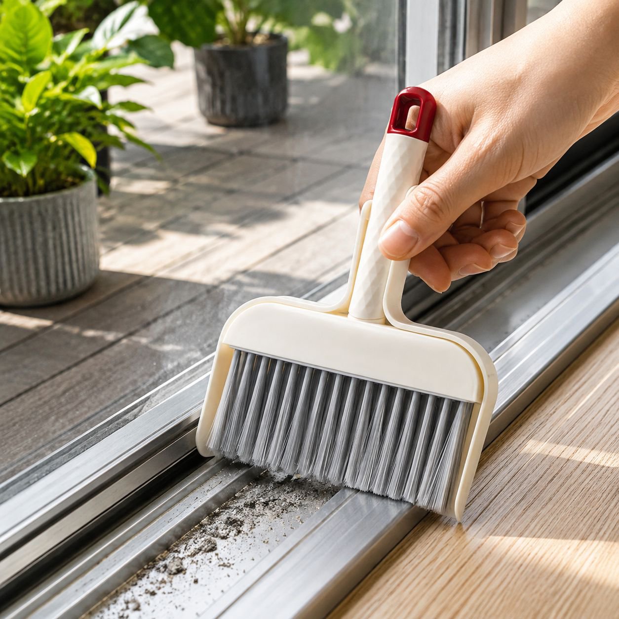 Close-up of mini brush cleaning computer keyboard