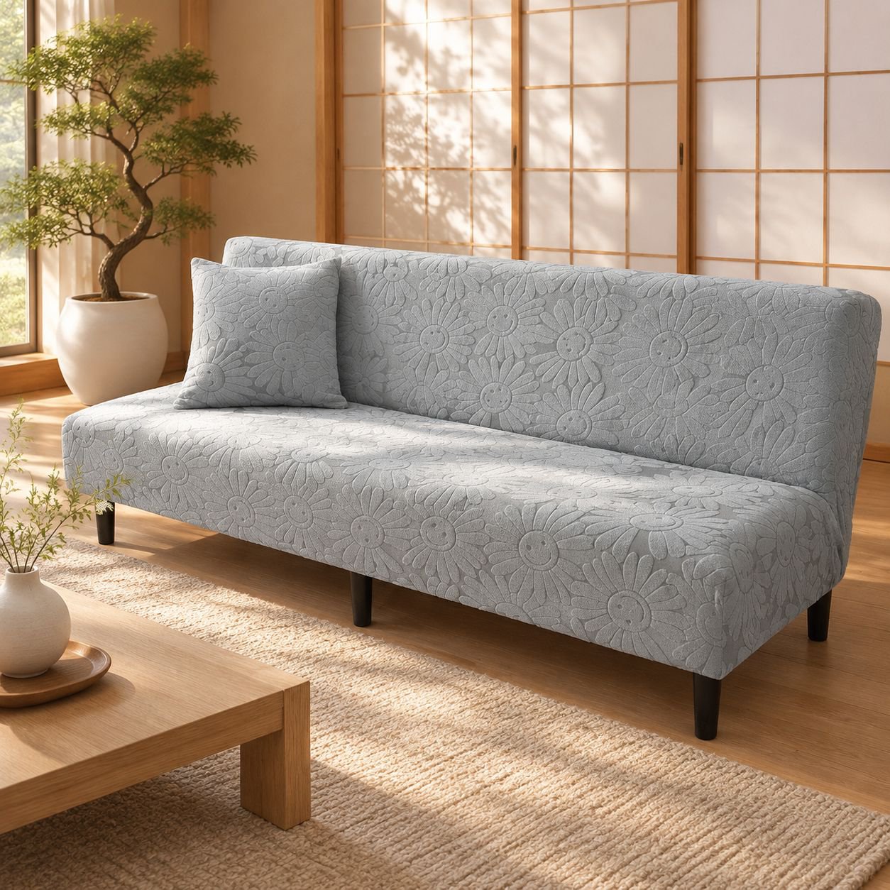 汎用性の高い伸縮性のある折りたたみ式アームレスソファカバー