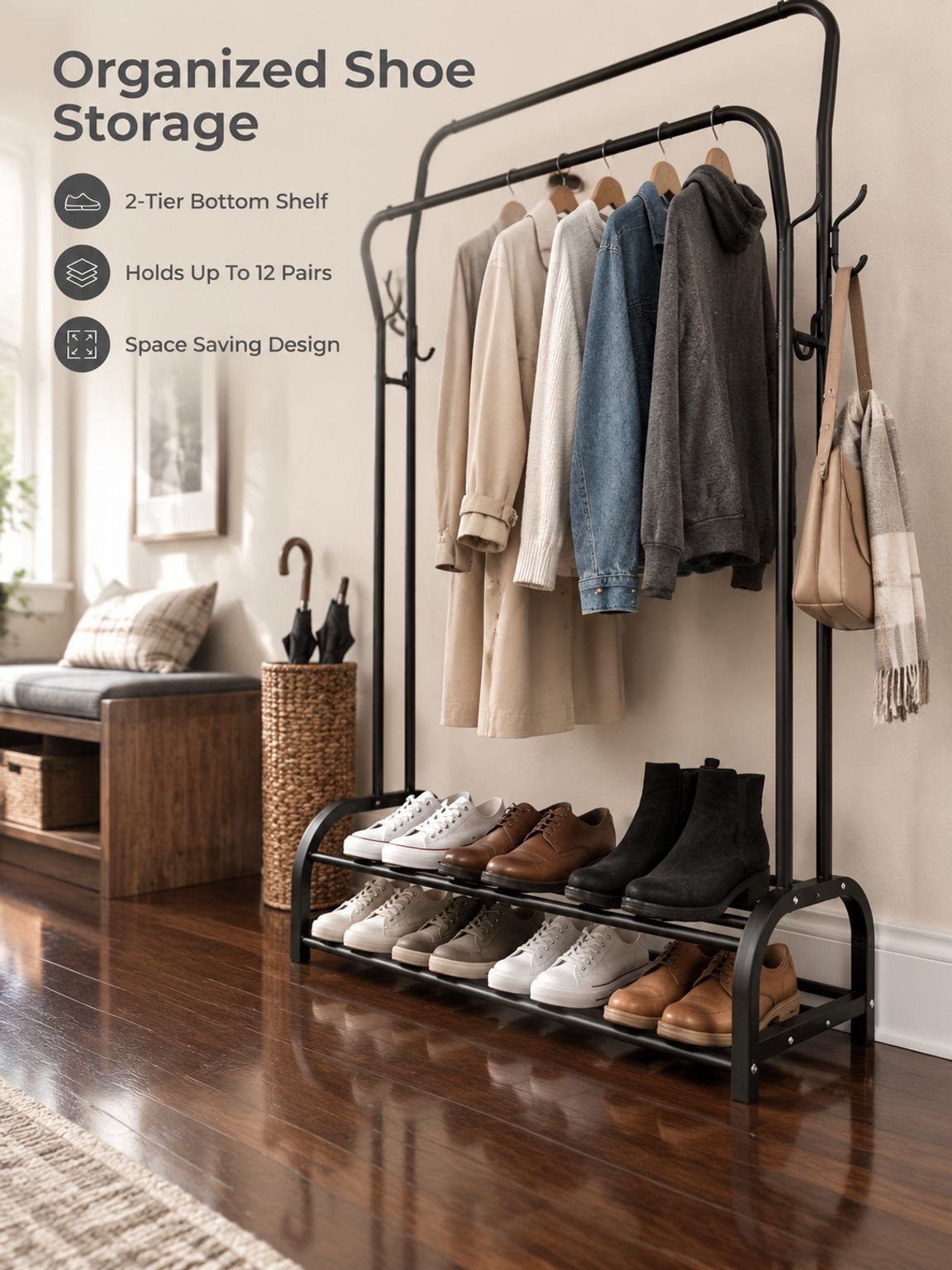 Household Double Pole Floor Drying Rack