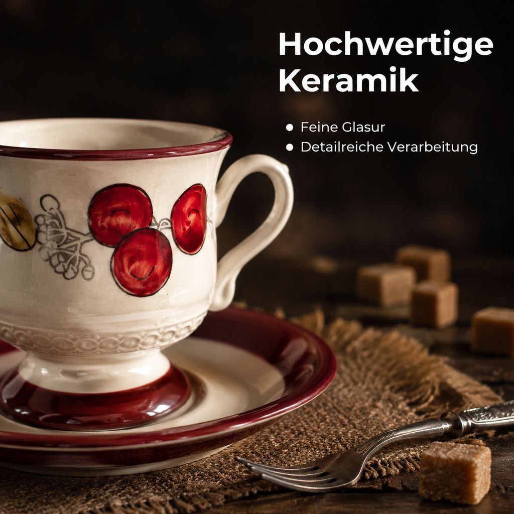 Keramik-Kaffeetassen- und Untertassen-Set im Vintage-Stil fuer Kaffee und Nachmittagstee