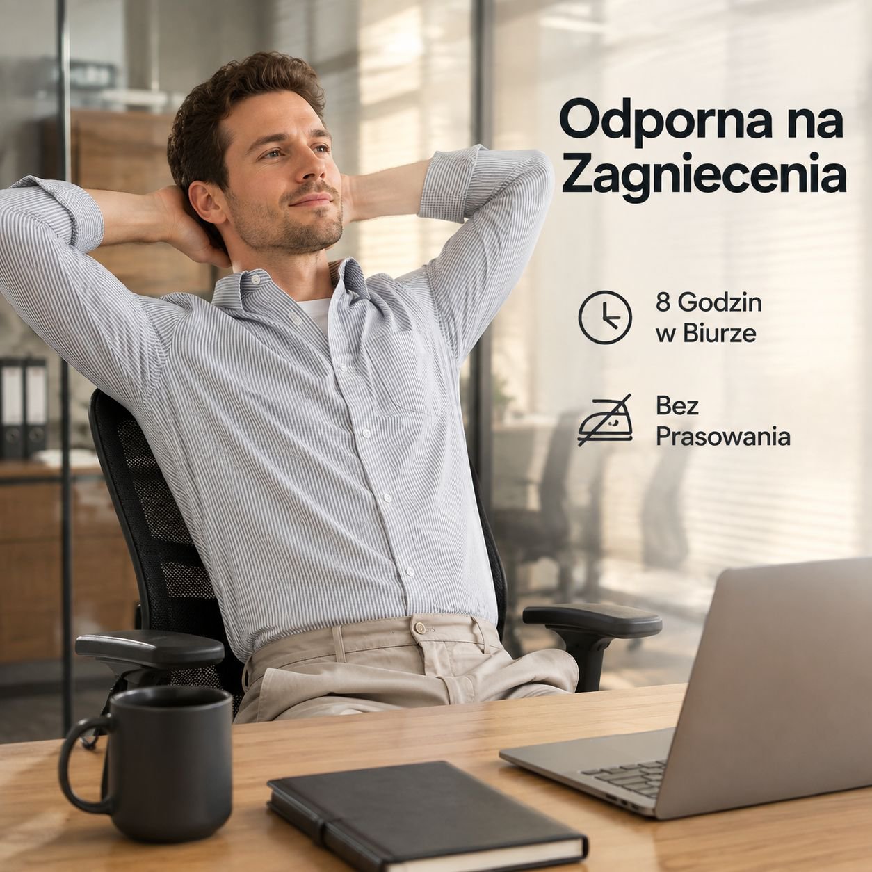 Męska koszula biznesowa z długim rękawem, wykonana z bawełny o wysokiej zawartości bawełny w prążki