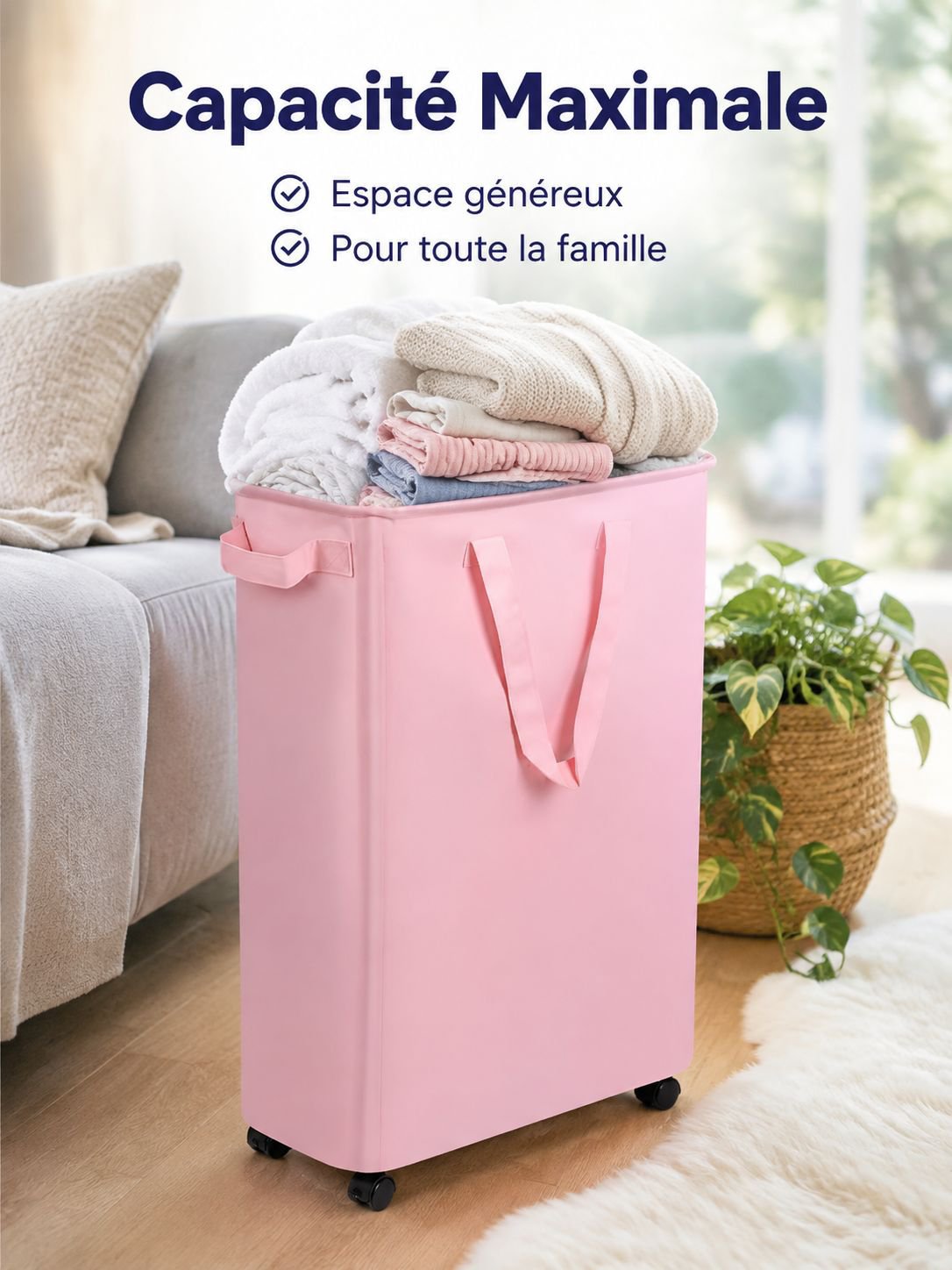 Grand panier de rangement pliable à roulettes, imperméable et anti-poussière avec fermeture à cordon