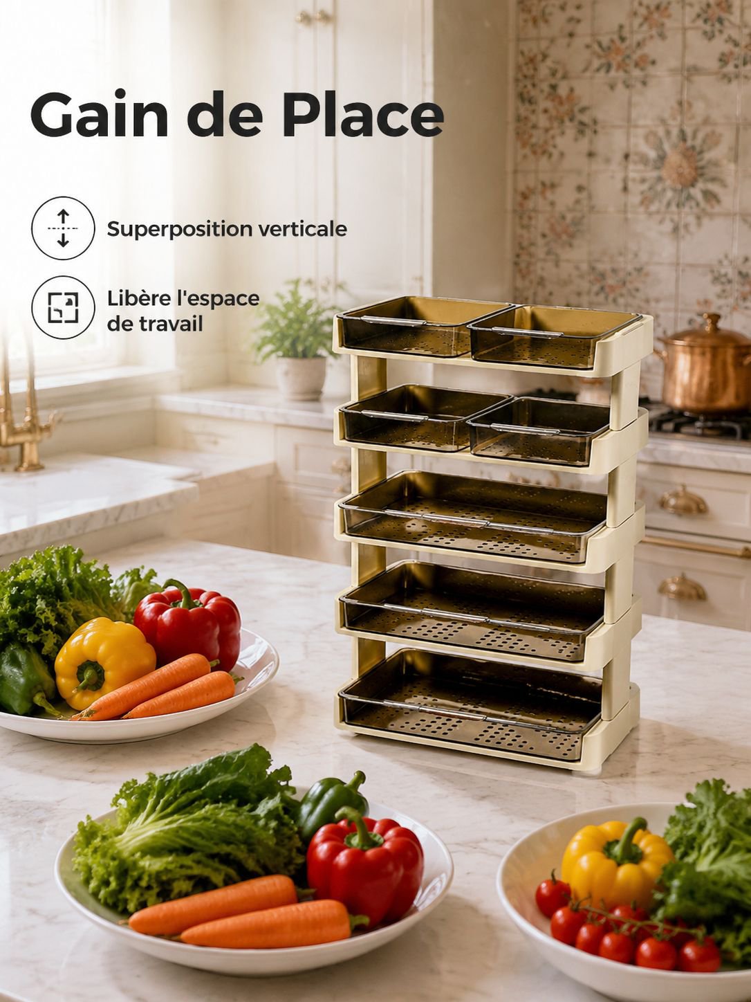 Organisation facile avec le plateau de rangement à étages