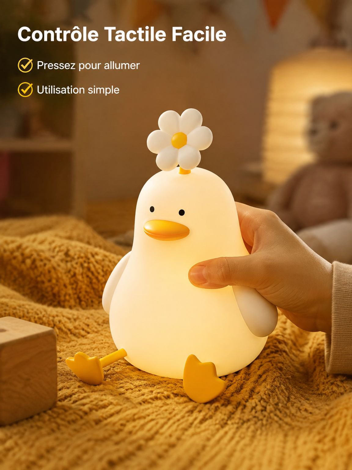 Canard fleur dormir avec petite veilleuse lit avec induction cadeau anniversaire enfant pat lampe jo
