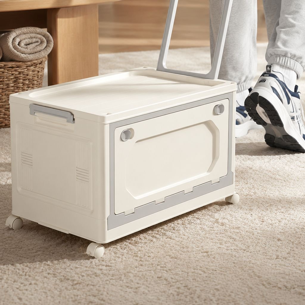 Foldable rolling storage box with wheels for classroom books