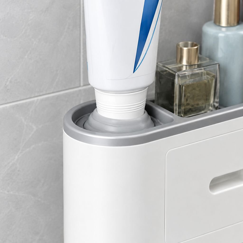 磁気マウスウォッシュカップがセットされた歯ブラシスタンド