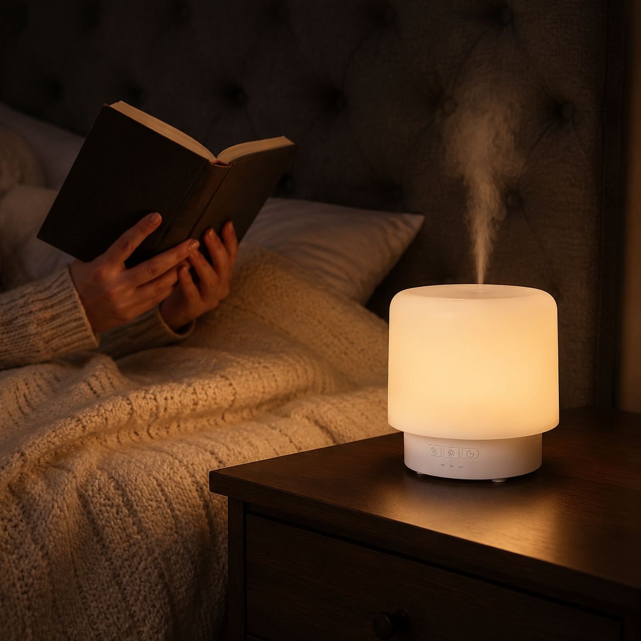 Desktop seven-color light aroma humidifier with 360 degree rotating design
