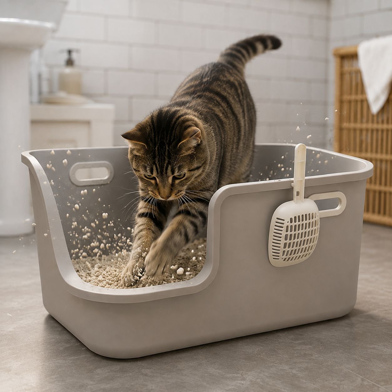 Halbgeschlossene Katzentoilette extra große Katzentoilette Haustierbedarf leicht zu reinigen spritzw